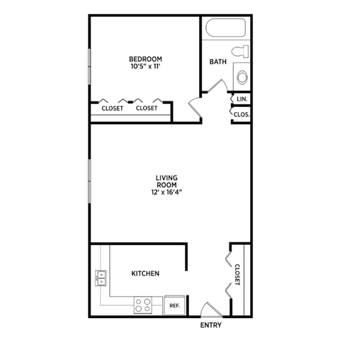 Floor plan for 1 bed, 1 bath, 550 sqft